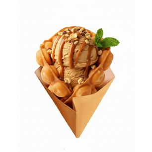 Bubble Waffle cu Înghețată de Caramel, Caramel și Nuci